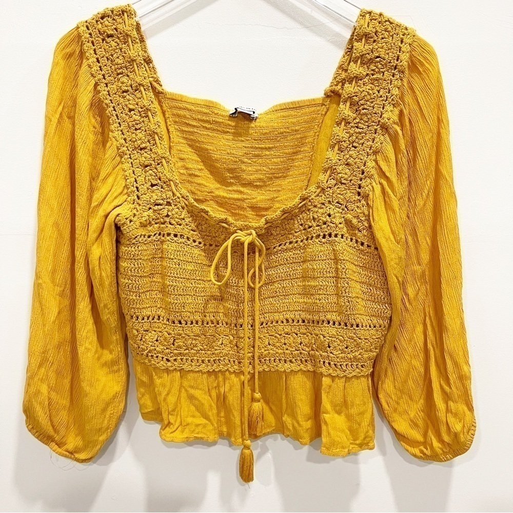 American Eagle Crochet Bohemian Crop Top Billow Sleeve Size XL